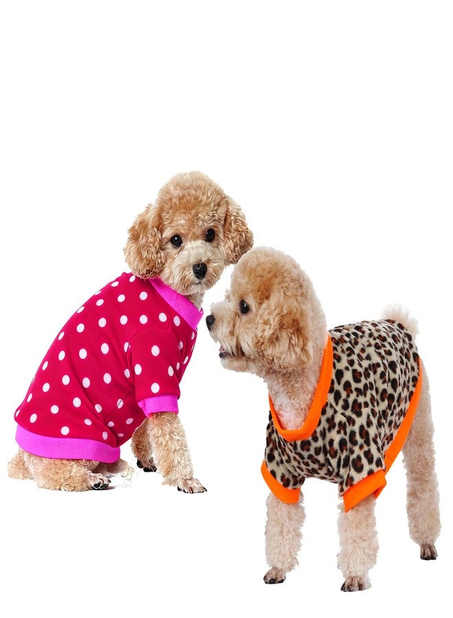Rbenxia 2 Pieces Dog Fleece Sweaters Puppy Warm Sweater Doggie Sweatshirt Soft Fleece Dog Pajamas Puppy Clothes Winter Dogs Outfits for Small Dogs Cat Pets (Small, Leopard Print + Polka dots) - Image 2